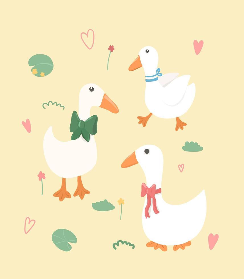 Set of funny cartoon geese. Drawn characters goose for children's cards, posters, books. vector