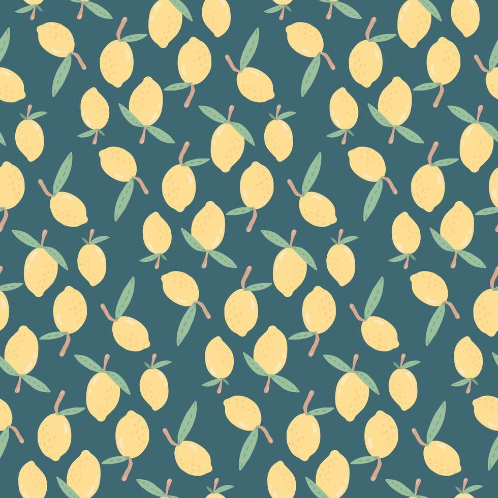 Pattern of lemons on a blue background. Drawn lemons for textiles, napkins, wallpapers. vector