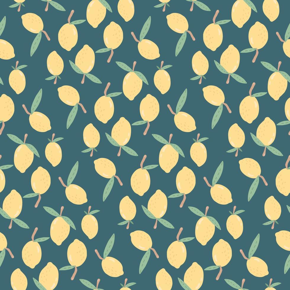 Pattern of lemons on a blue background. Drawn lemons for textiles, napkins, wallpapers. vector