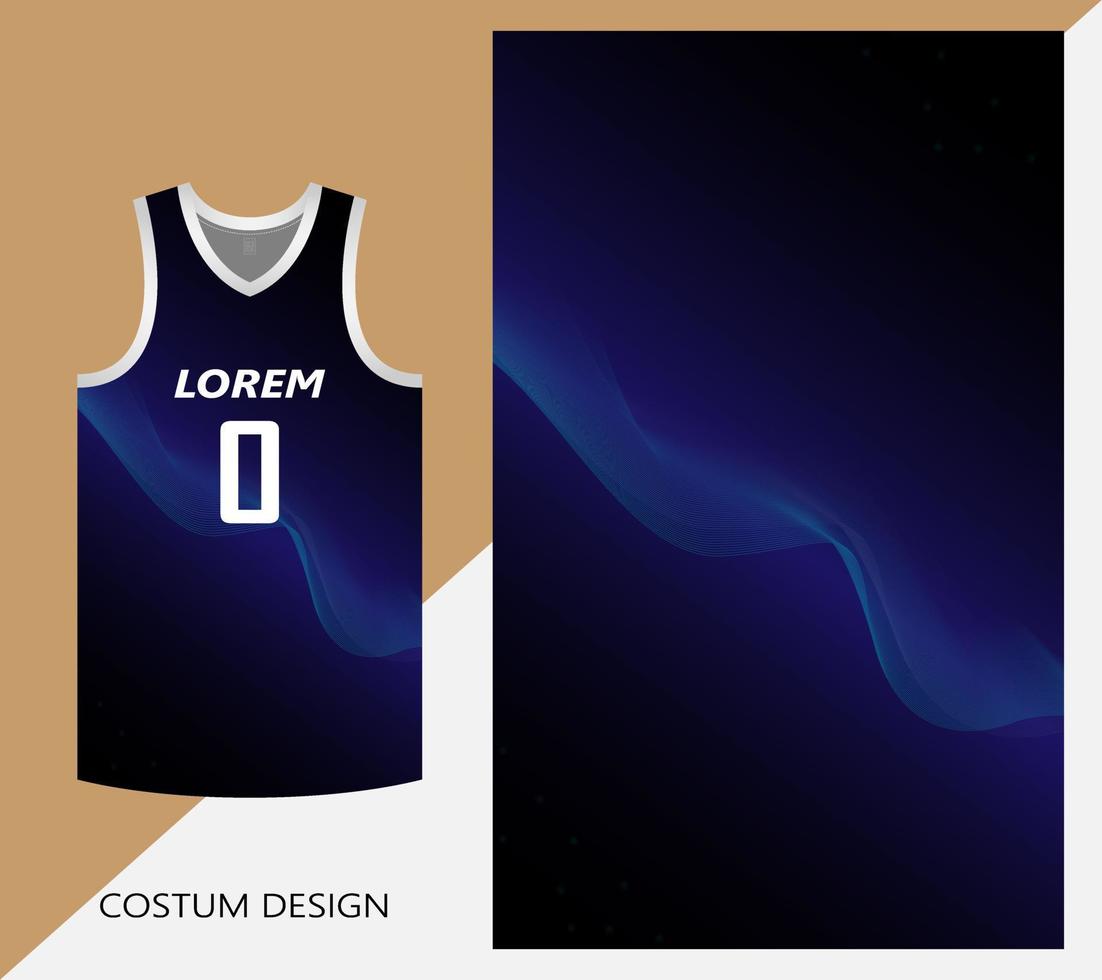 plantilla de diseño de patrón de camiseta de baloncesto. fondo abstracto degradado azul negro con ondas de arte de línea azul con concepto de tecnología de onda de sonido. diseño para patrón de tela vector