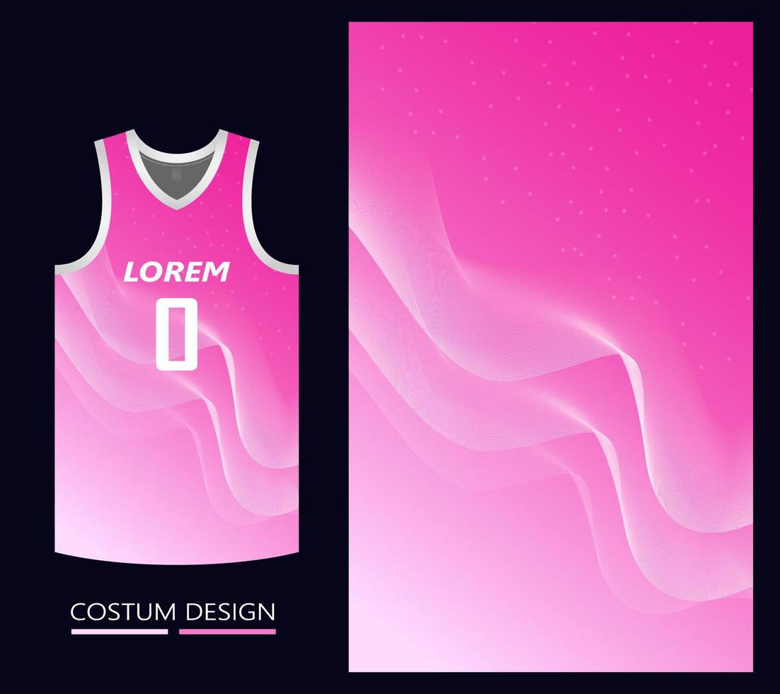 plantilla de diseño de patrón de camiseta de baloncesto. fondo abstracto degradado rosa con ondas de arte de línea blanca con concepto de tecnología de onda de sonido. diseño para patrón de tela vector