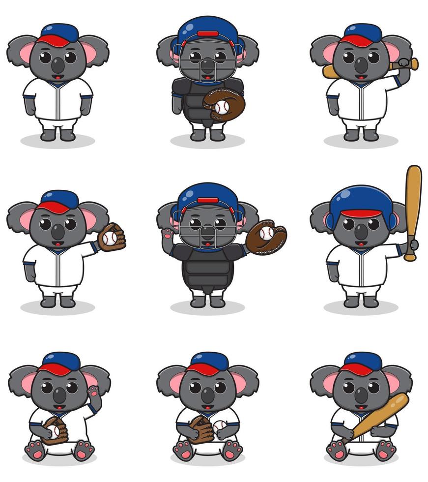 Vector Illustration of Cute Koala with Baseball costume. Set of cute Koala characters.