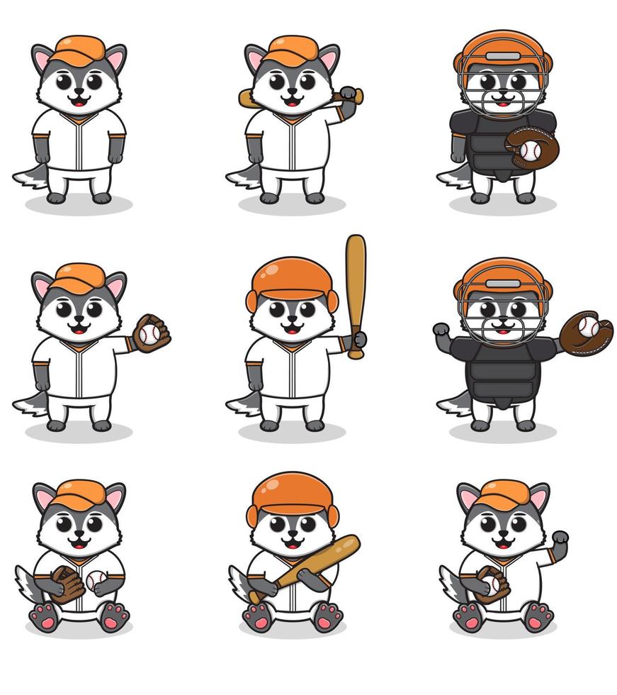 Vector Illustration of Cute Wolf with Baseball costume