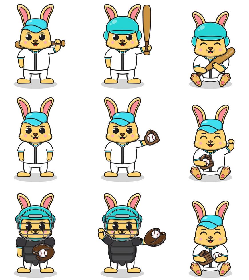 Vector Illustration of Cute Rabbit with Baseball costume. Set of cute Rabbit characters.