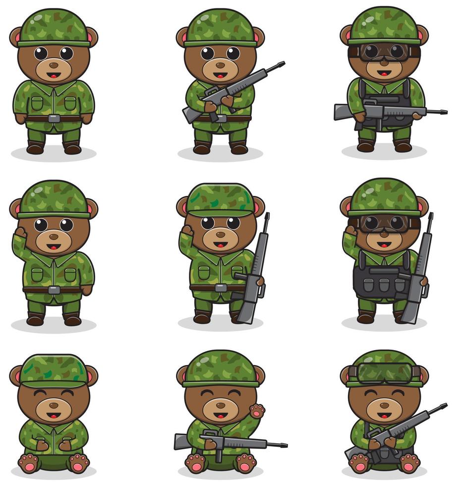 ilustraciones vectoriales de oso lindo como soldado vector