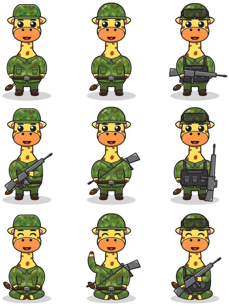 Vector illustrations of cute Giraffe as Soldier