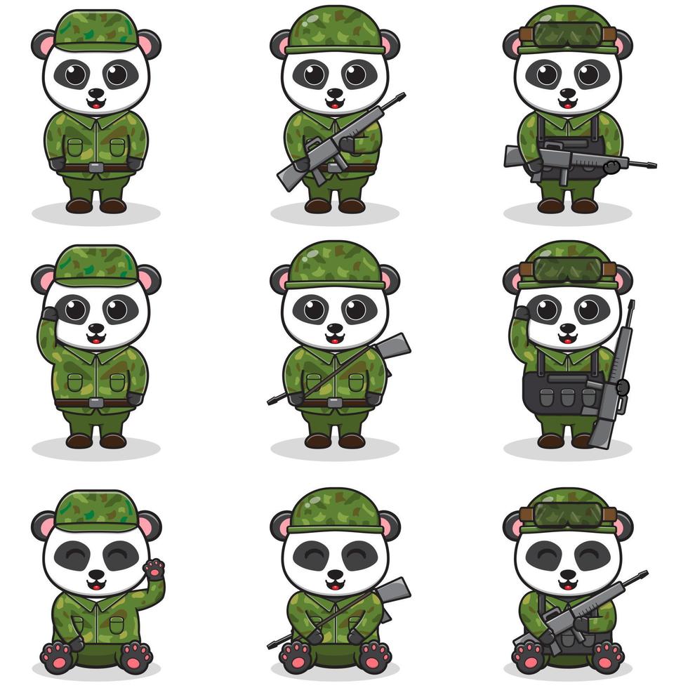 ilustraciones vectoriales de panda lindo como soldado. vector