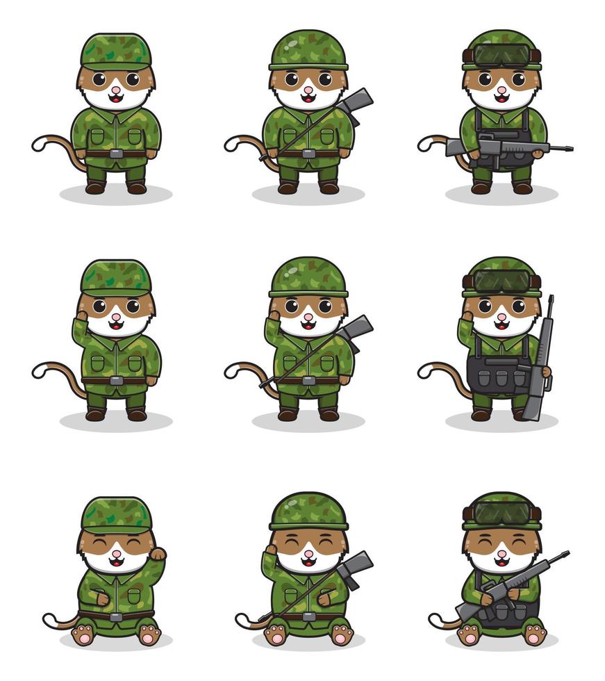 ilustraciones vectoriales de lindo gato como soldado vector