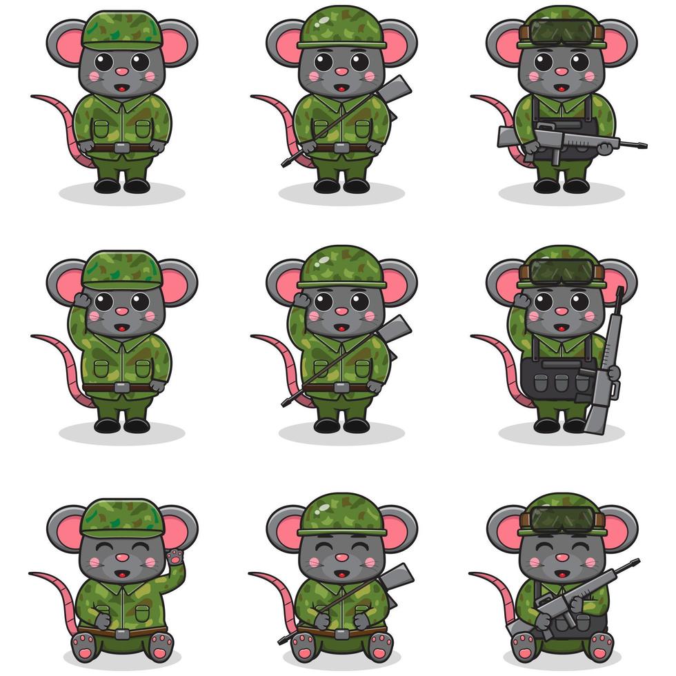 ilustraciones vectoriales de lindo ratón como soldado vector