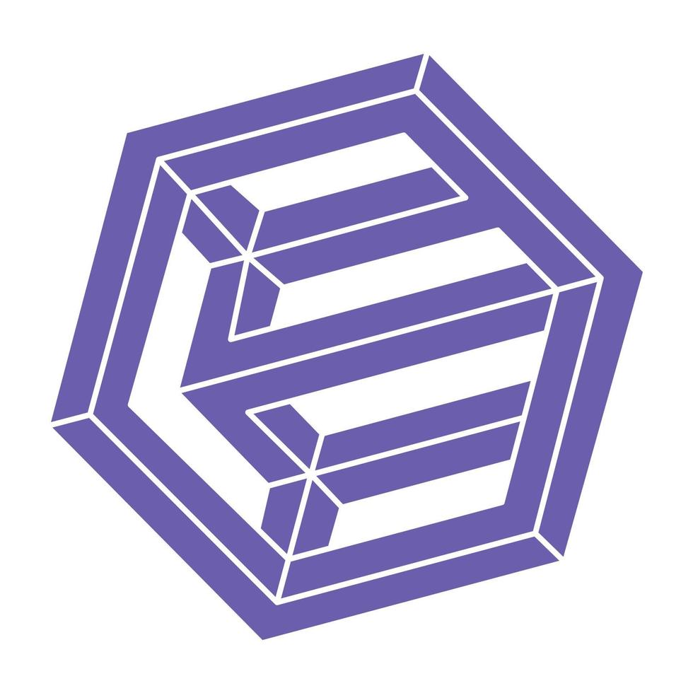 Optical illusion logo. Impossible shapes. Sacred geometry figures. Abstract eternal geometric objects. Impossible endless outline shapes. Optical art. Impossible geometry shape on a white background. vector