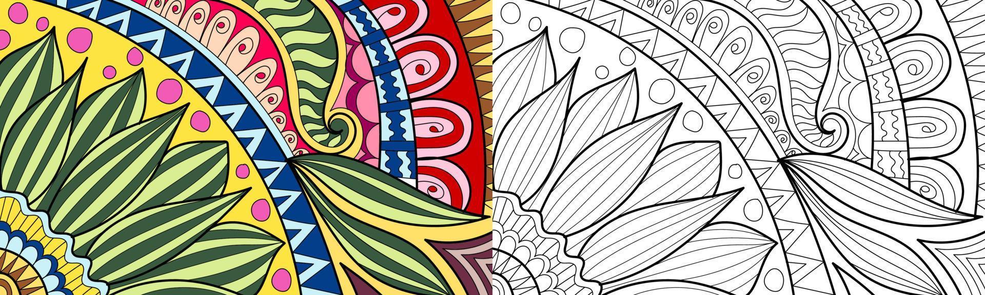 Decorative henna mehndi style design coloring book illustration vector