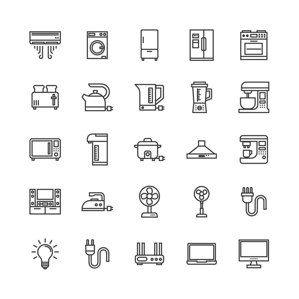 Bundle of electrical appliance AI line icon vector set