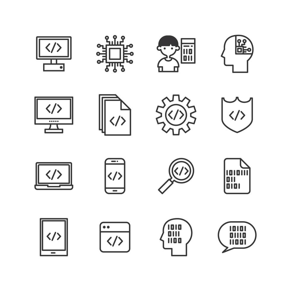 Bundle of AI coding line icon vector set