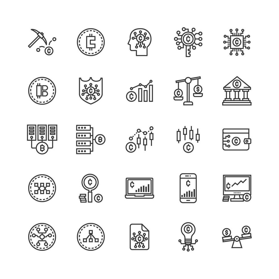 Bundle of crypto currency coding line icon vector set
