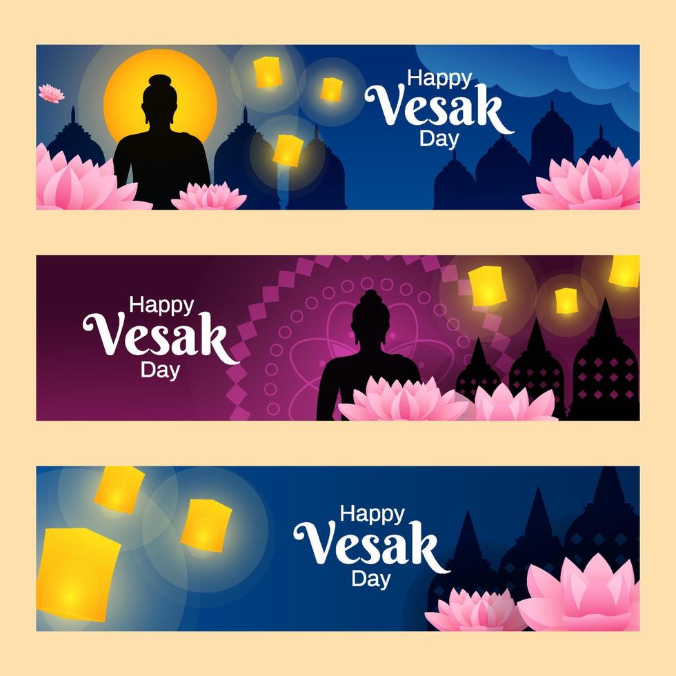 conjunto de banners del día de vesak vector