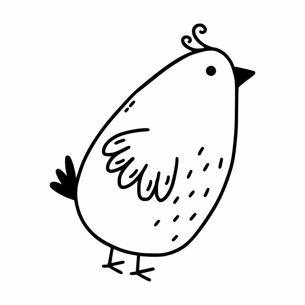 Cute bird. Vector doodle illustration. Coloring book for kid.