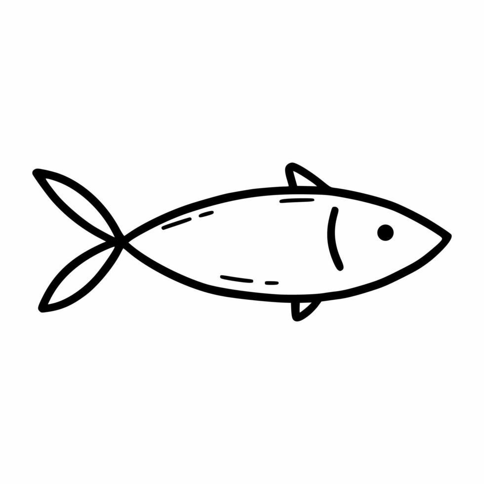 Fish on white background. Coloring book for child with marine life. Oceanic herring. Vector doodle illustration.