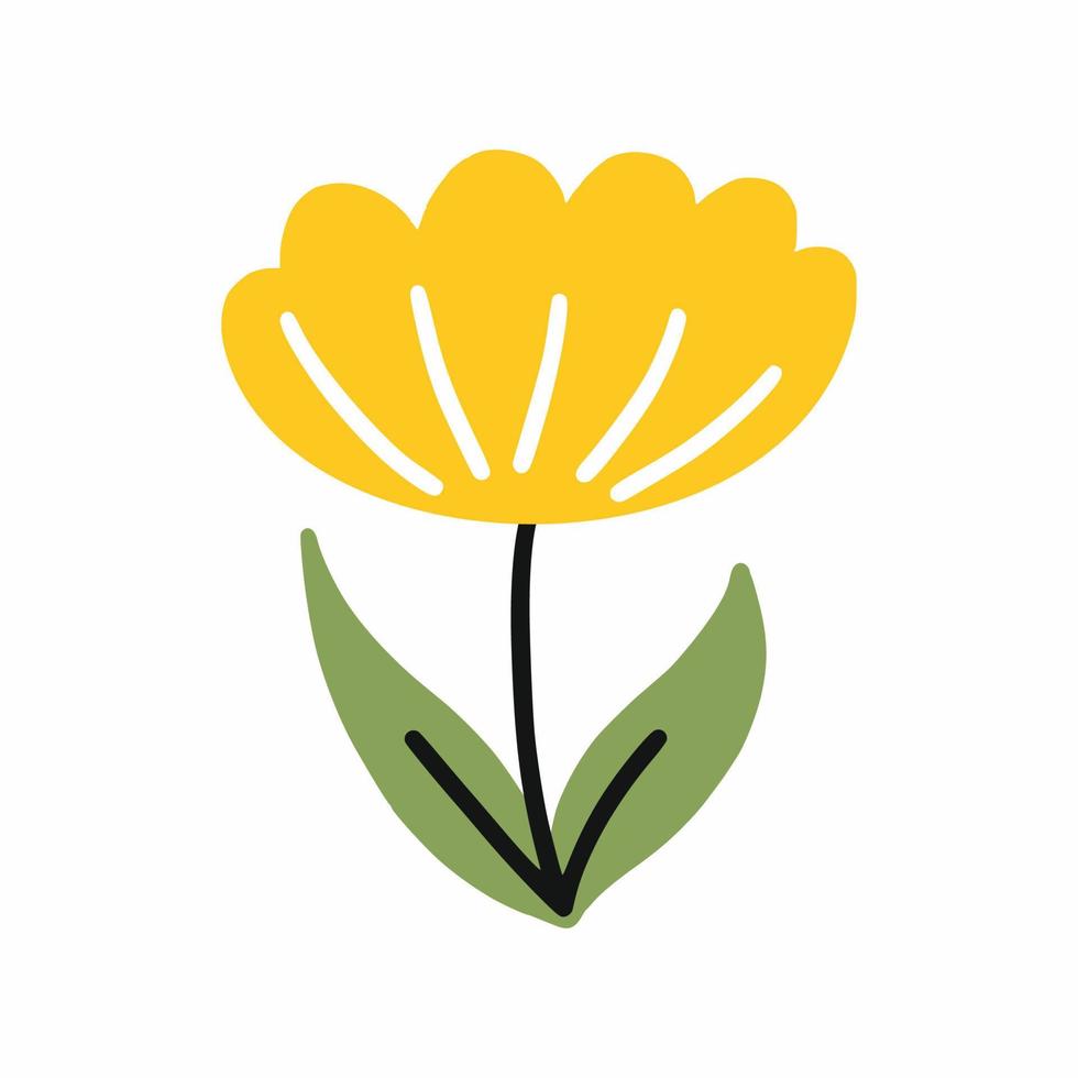 Yellow dandelion flower. Postcard decor element. Vector isolated image. Cute flower sticker.