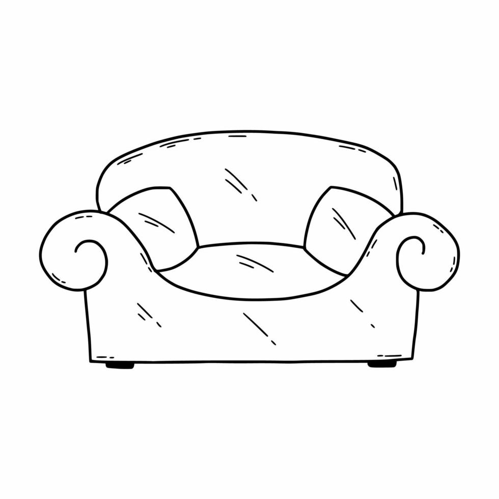Sofa with pillows. Vector doodle illustration. Living room furniture. Element interior for house.