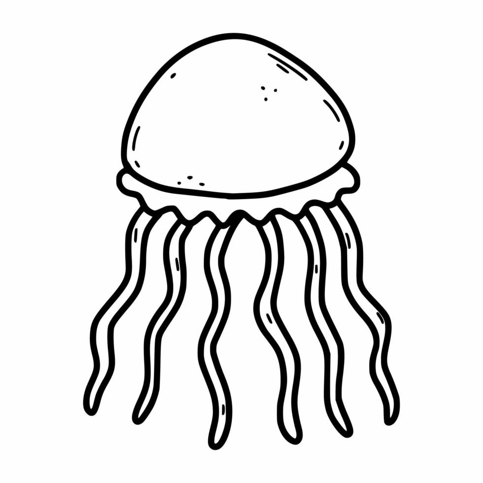 Jellyfish with tentacles. Sketch of illustration. Coloring book for child with sea animals. vector