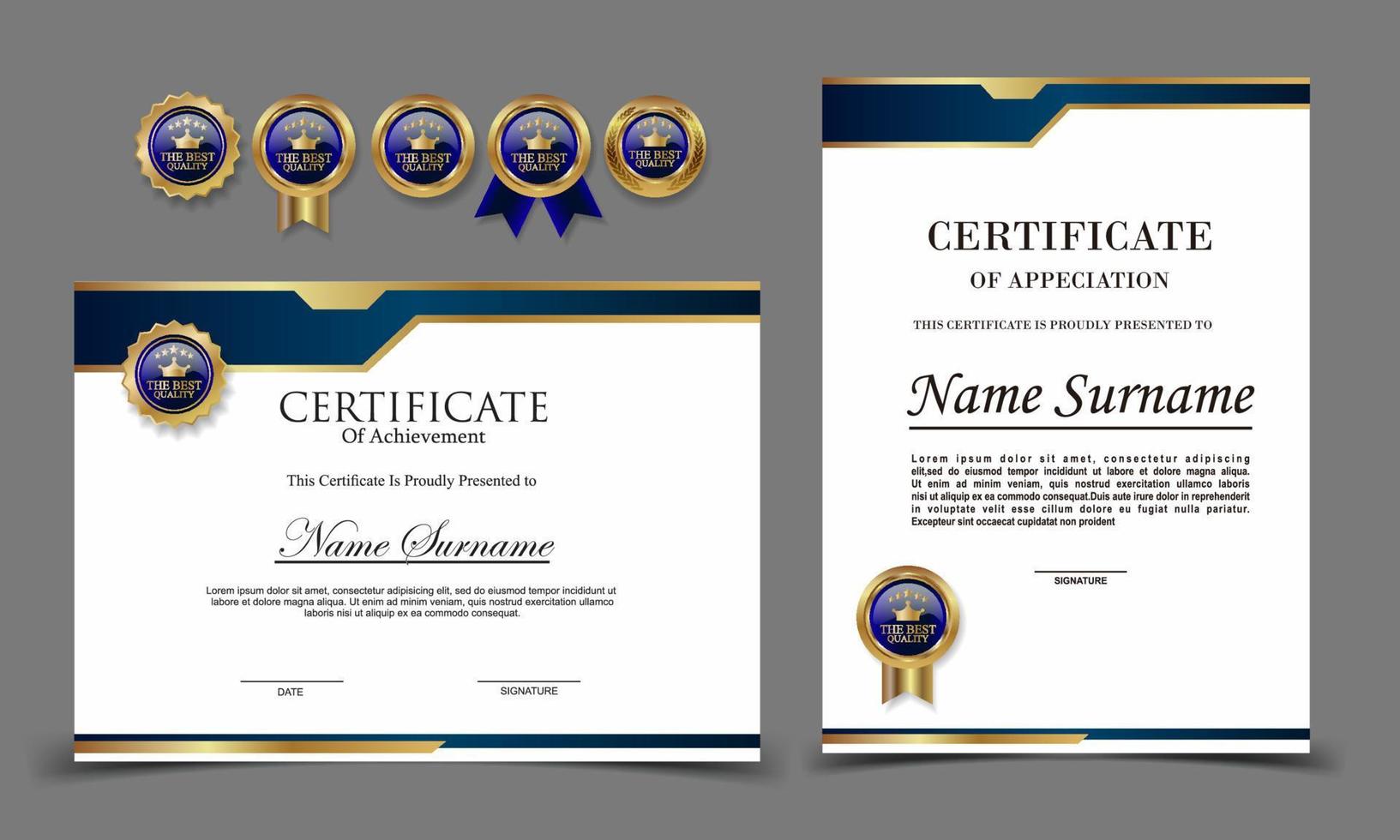 Certificate of Appreciation template, certificate of achievement, awards diploma template vector