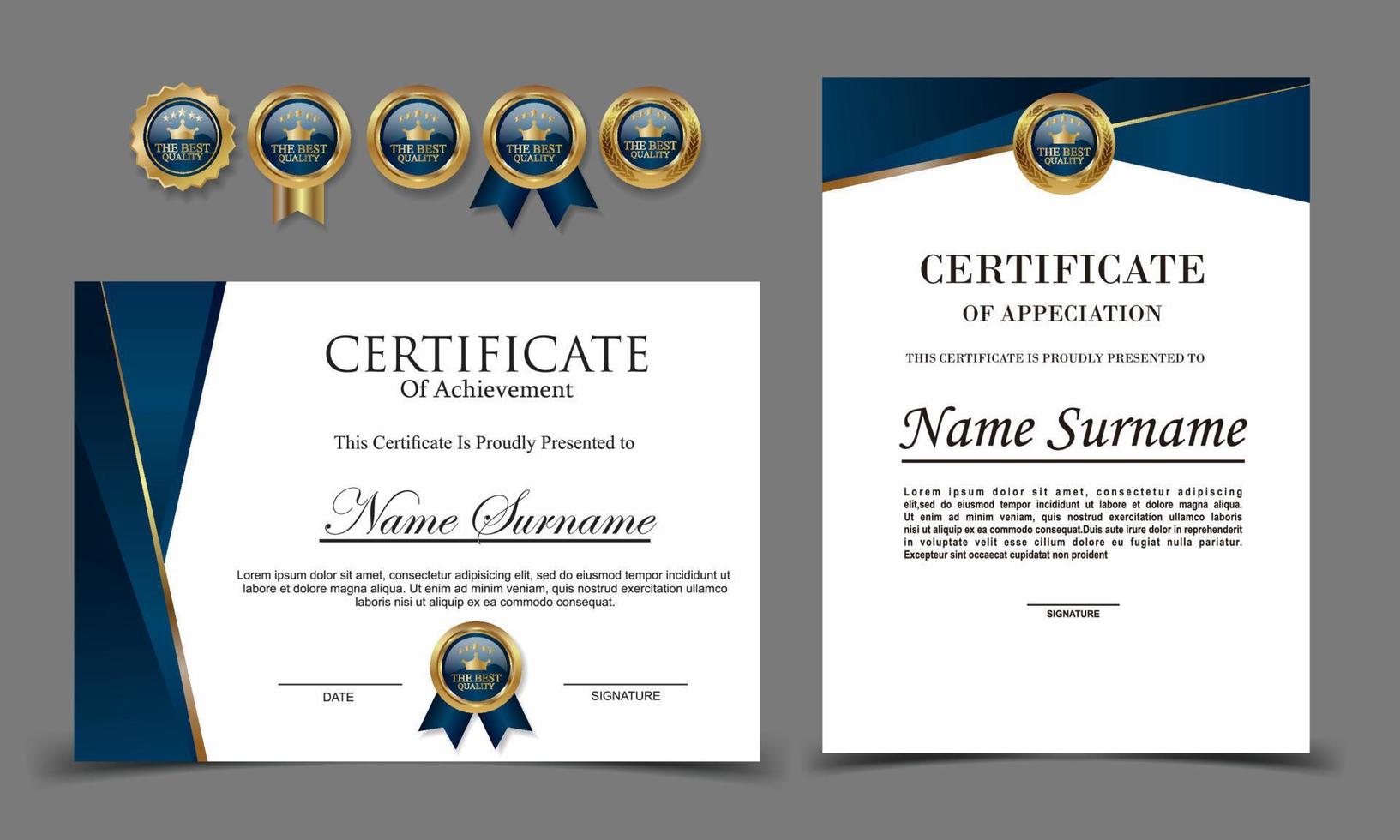 Certificate of Appreciation template, certificate of achievement, awards diploma template vector