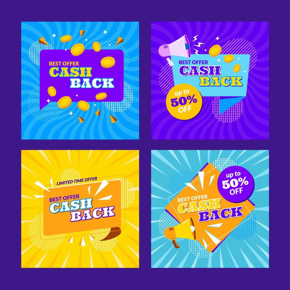 Cash Back Social Media Template with Banner and Coin Concept vector