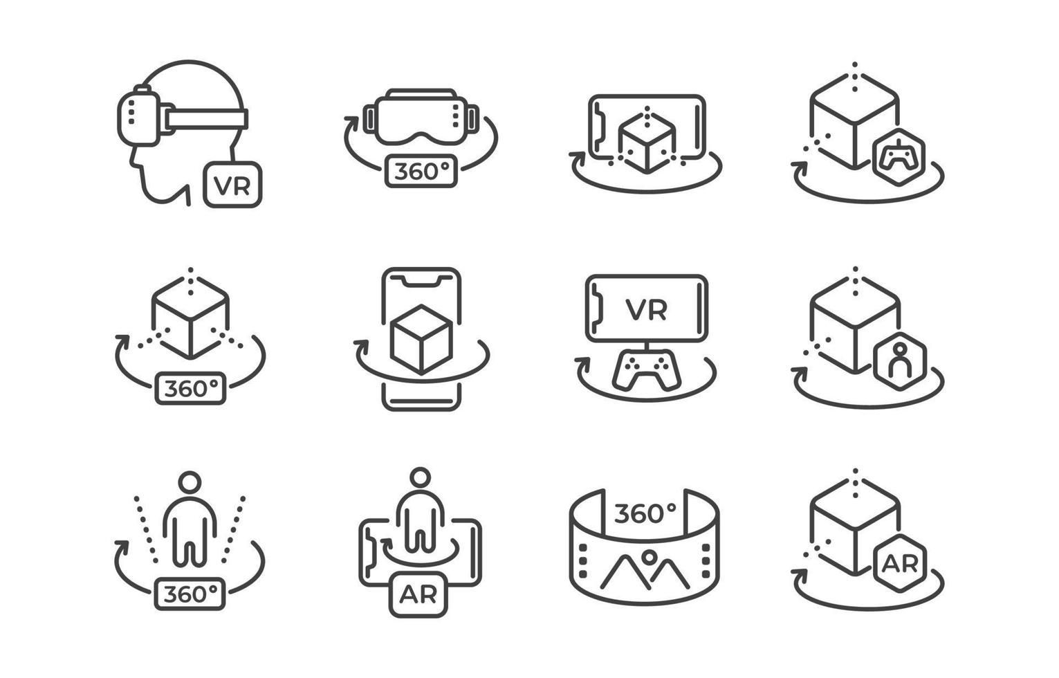 conjunto de iconos monoline de realidad virtual vector