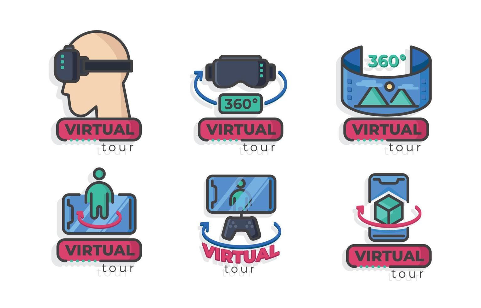 Virtual Tour Logo Set vector