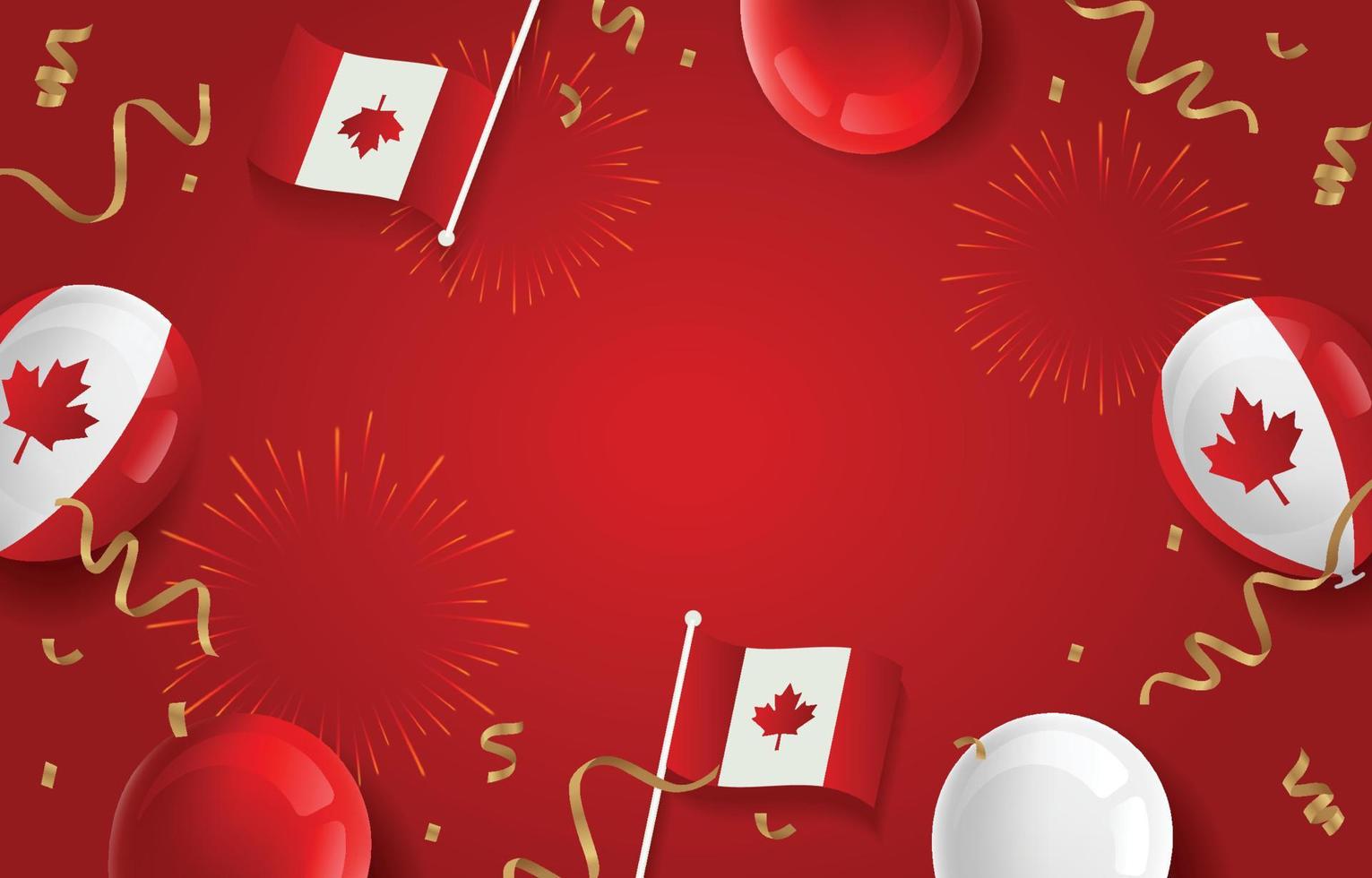 fondo del día de canadá con bandera, globo y confeti vector