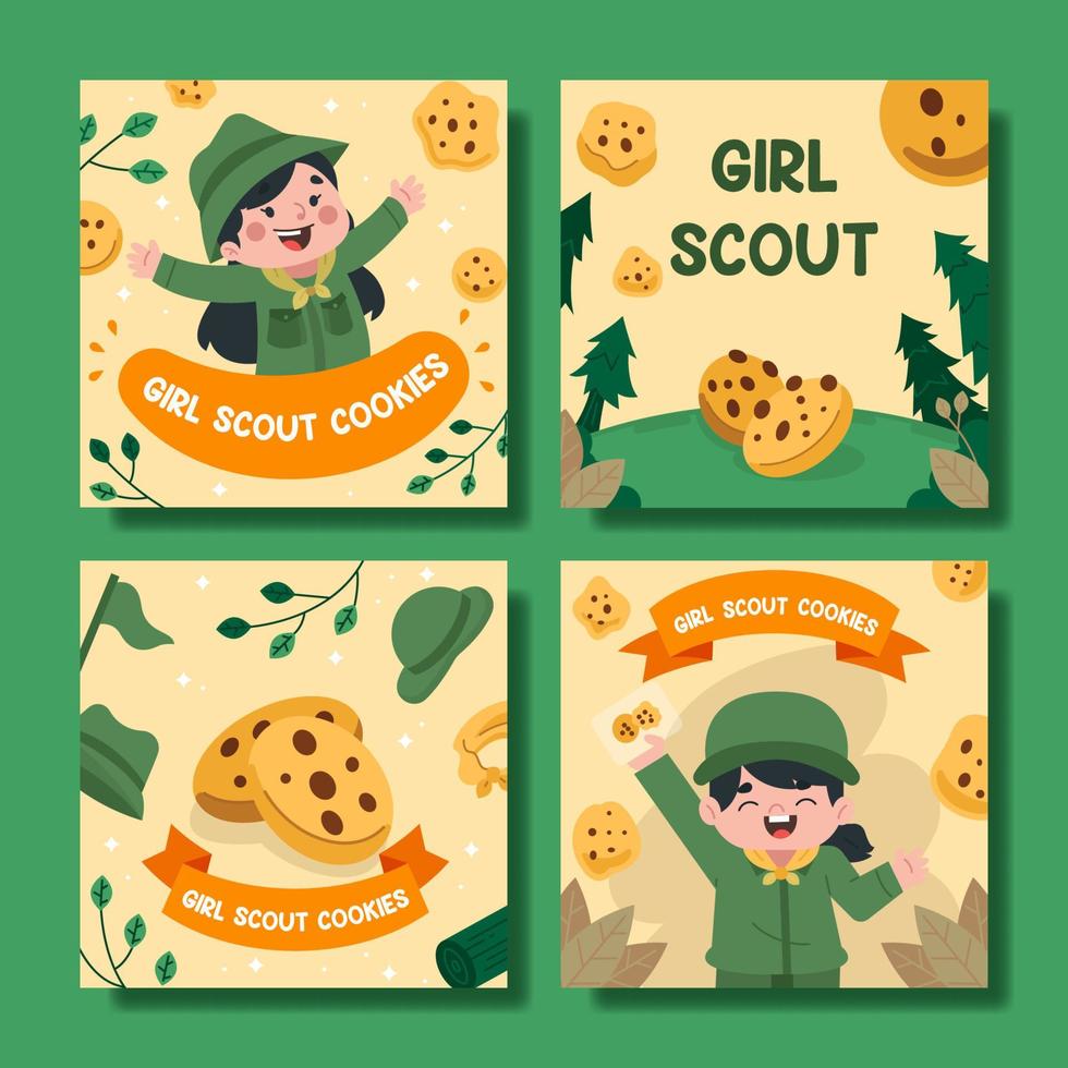 conjunto de publicaciones en redes sociales de cookies de girl scouts vector