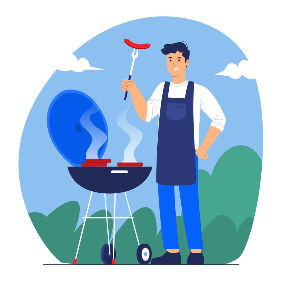 Chef Making Barbecue Outdoor vector