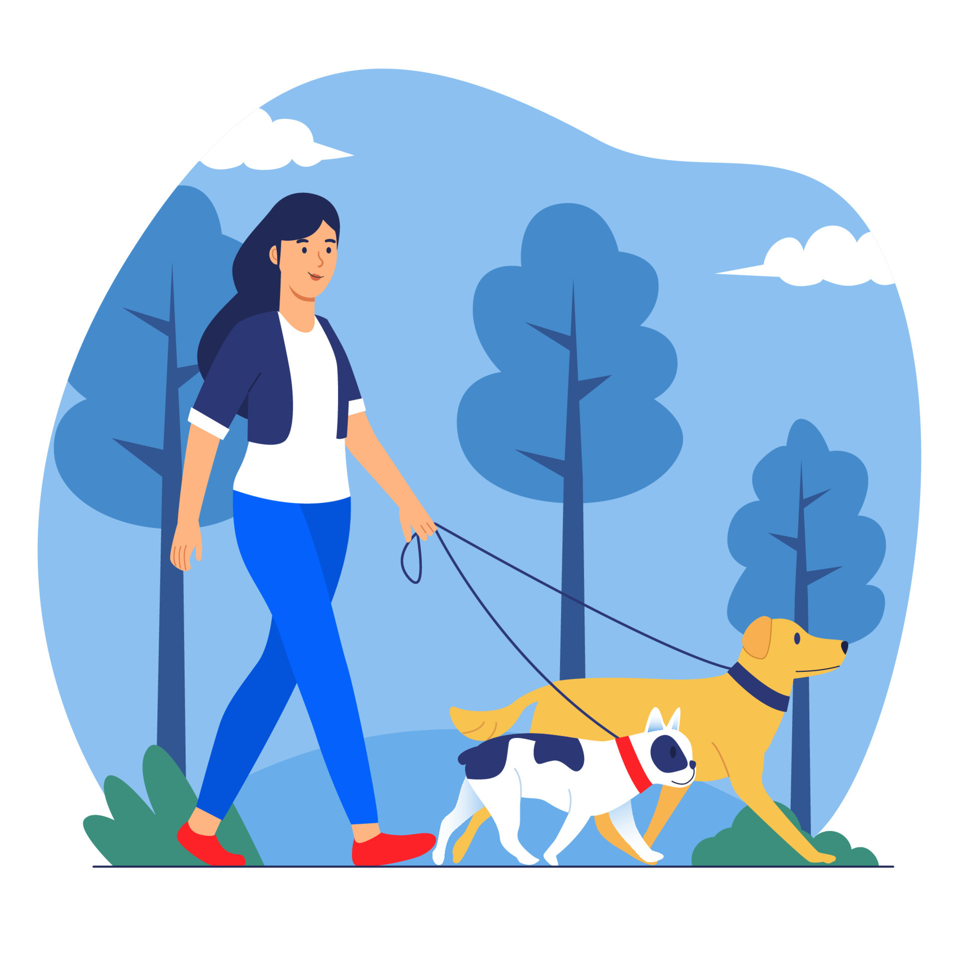 Dog Walker with Dogs at the Park 7407129 Vector Art at Vecteezy