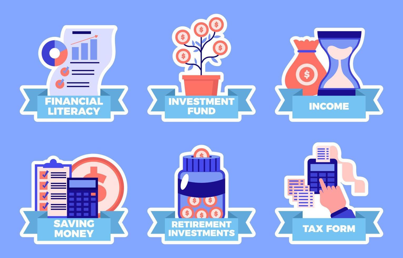 Set of Financial Literacy Stickers vector