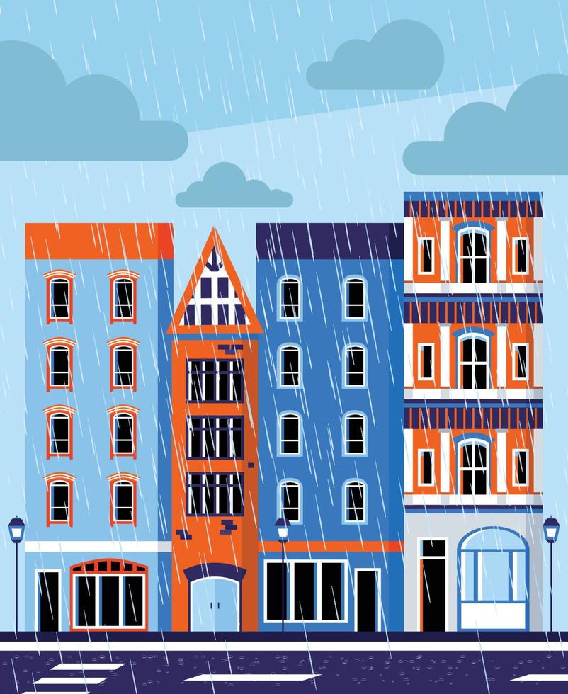 Colorful City In The Rain vector