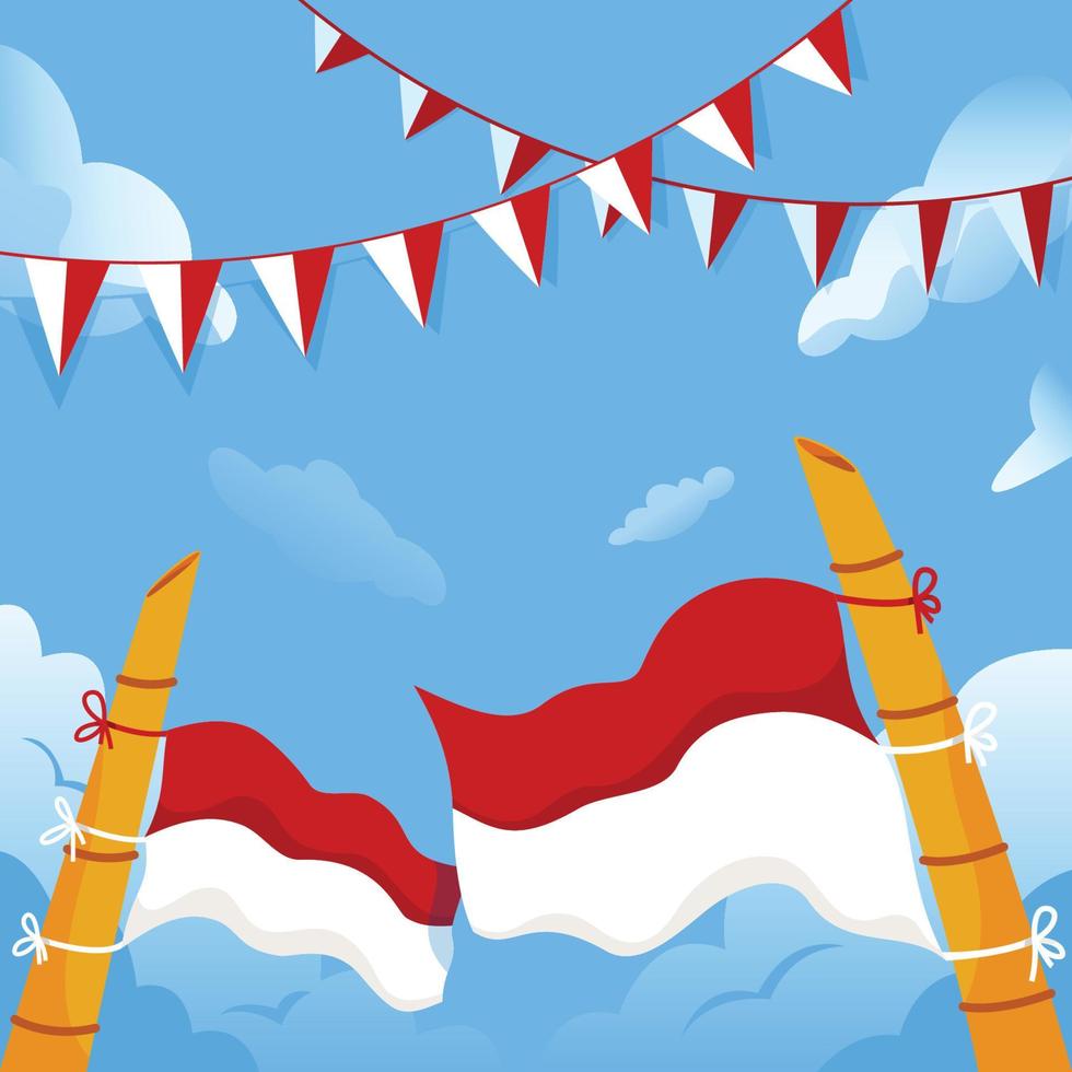 Red White Flag Tied On Yellow Bamboo Stick vector
