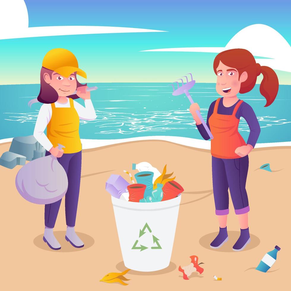 Beach Cleaning Activity Concept vector