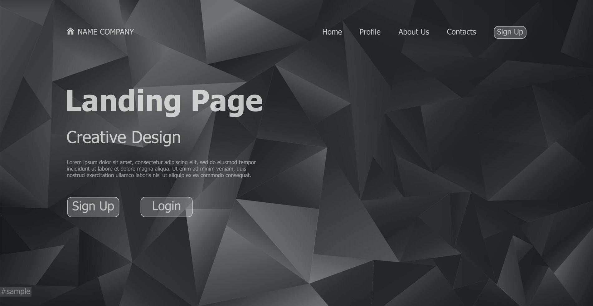 Home page landing page black geometric template landing business page digital website landing page design concept - Vector