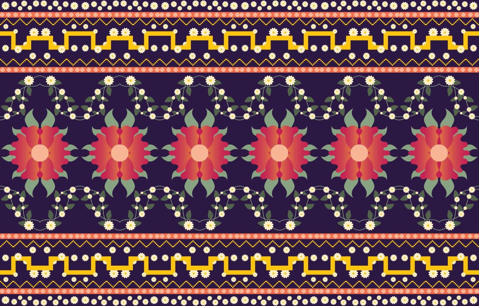 flower colorful fabric ,Geometric ethnic pattern in traditional oriental background Design for carpet,wallpaper,clothing,wrapping,batik,Vector illustration embroidery style. vector