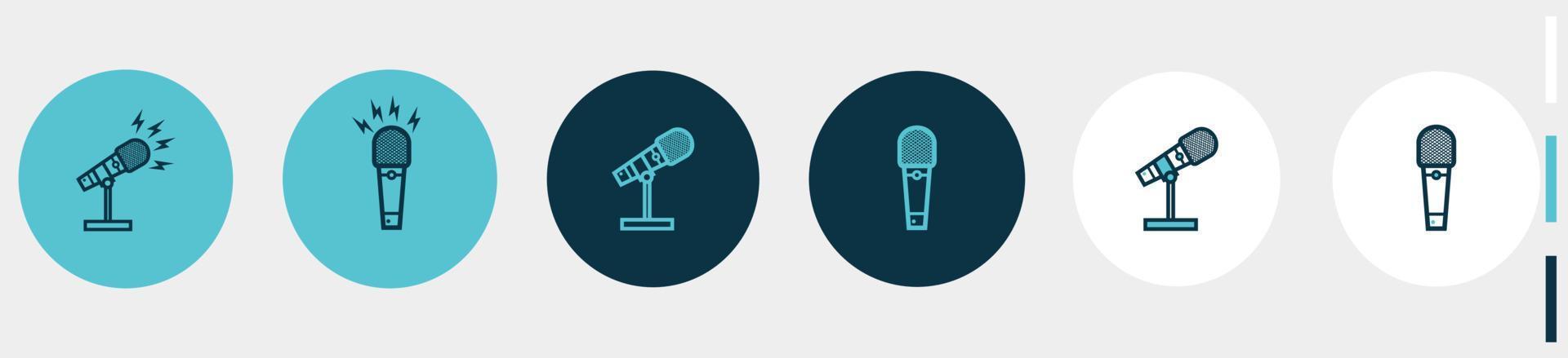 microphone with square neck icons set. isolated on white, green and blue vector