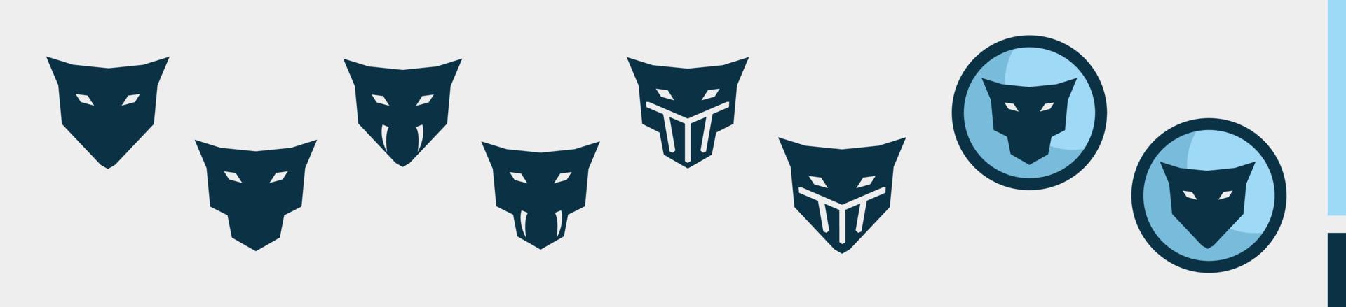 conjunto de iconos de cabeza de gato azul - conjunto de iconos de logotipo de cabeza de jaguar azul aislado sobre fondo blanco vector