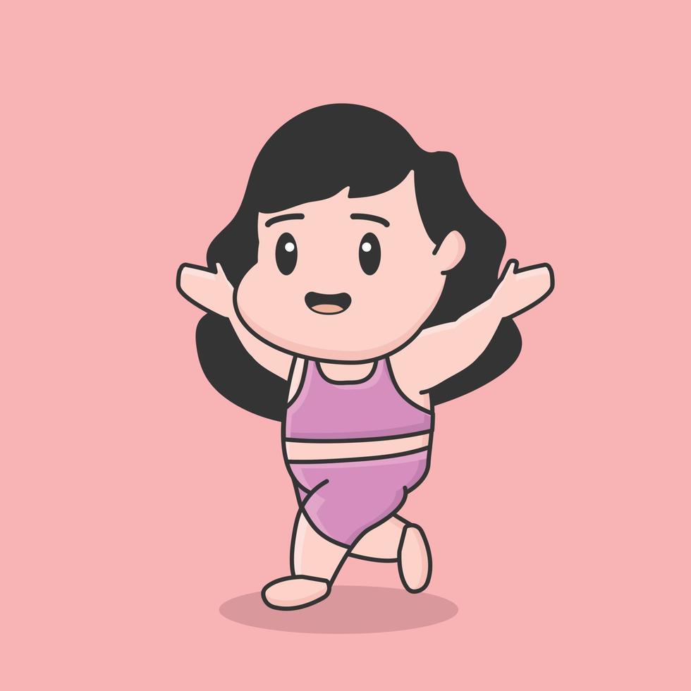 Cartoon international day of yoga illustration Young woman stretching vector character morning drill