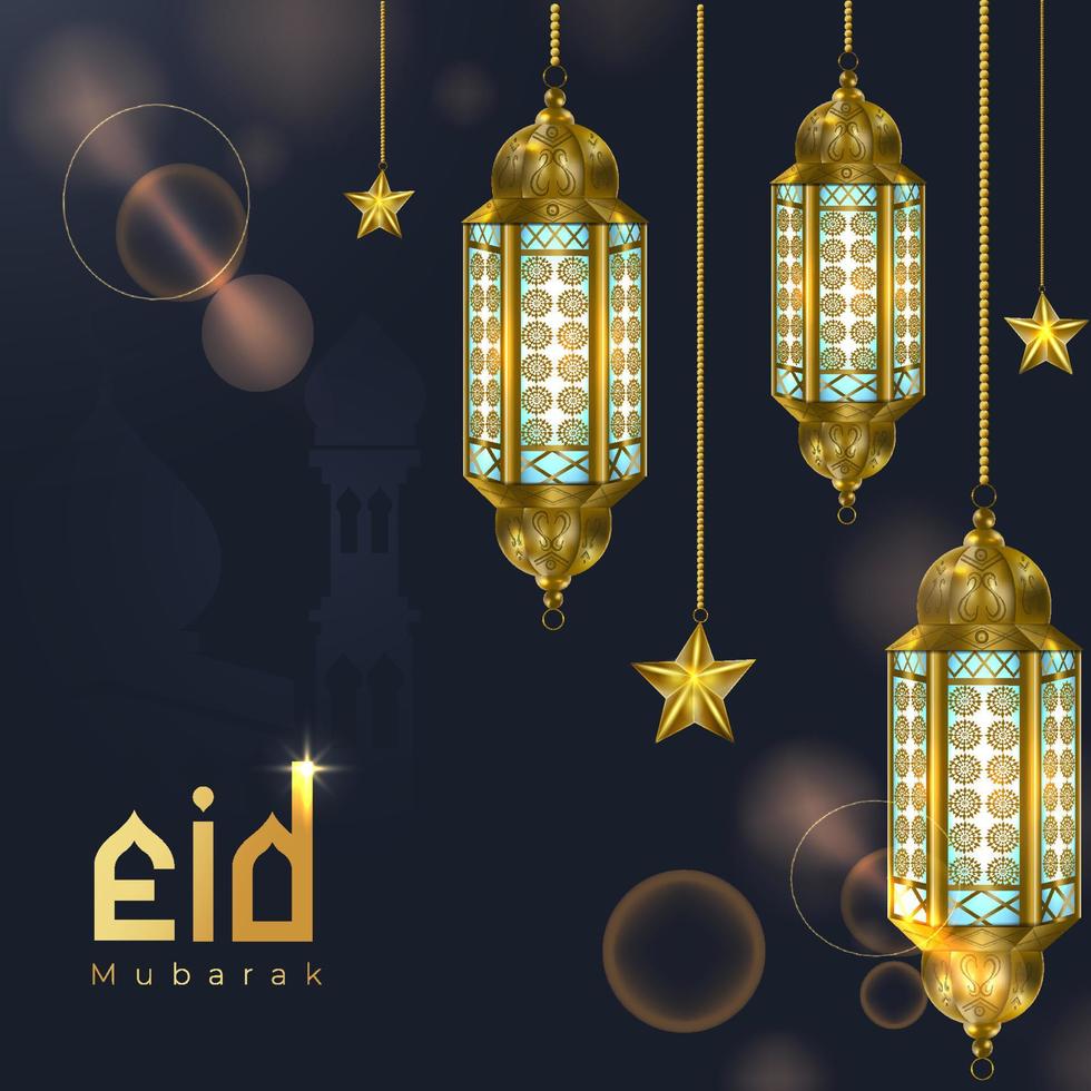 Eid Mubarak social media post design template design with moon, star, ornaments, vector