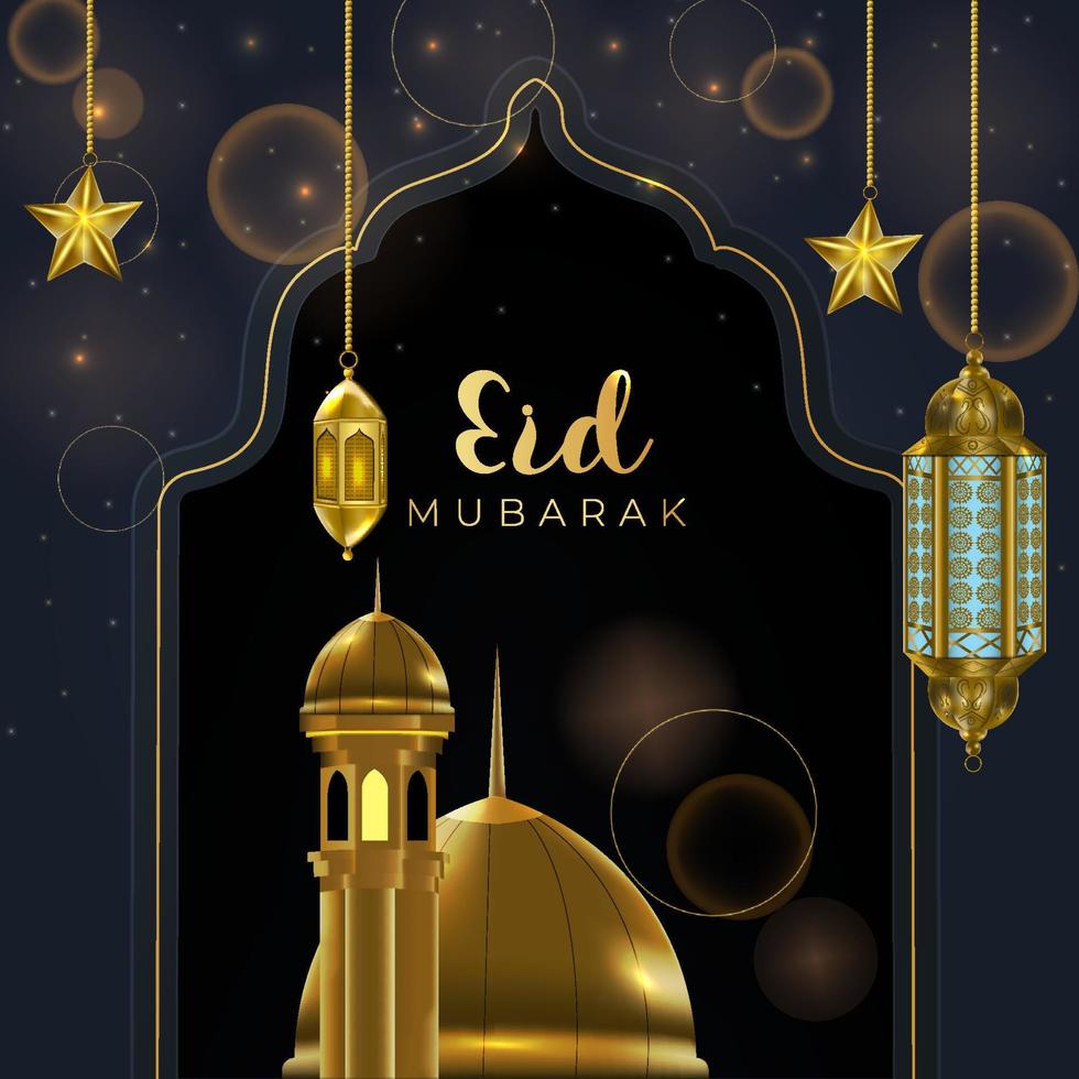 Eid Mubarak, muslim religion social media post template design and grating invitation card vector
