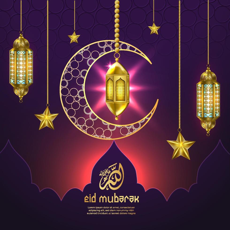 Eid Mubarak, muslim festival social media post template design, lamp, star, moon vector