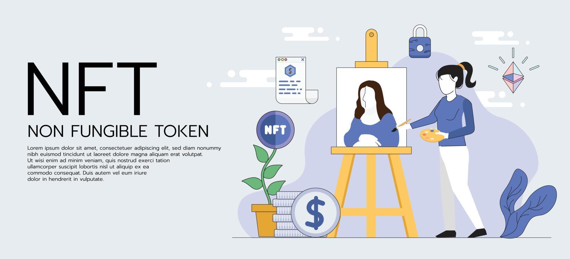 NFT painting digital assets vector