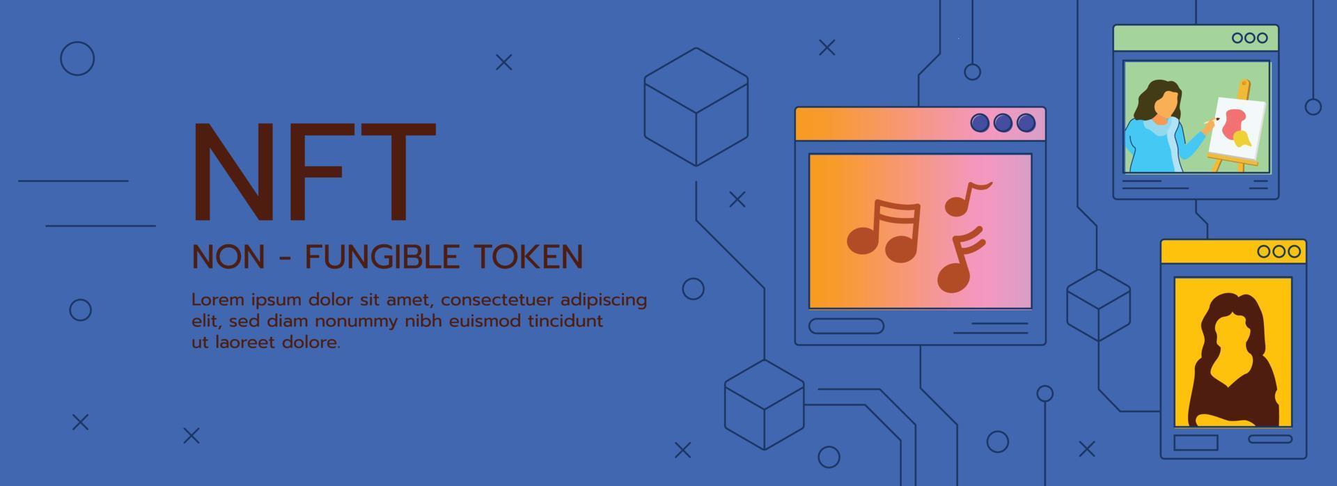 NFT non fungible tokens banner template vector