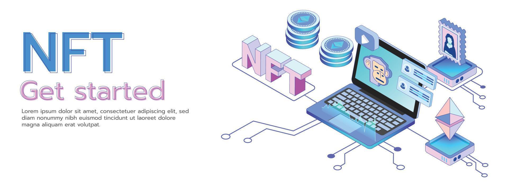 NFT Non-fungible token isometric vector