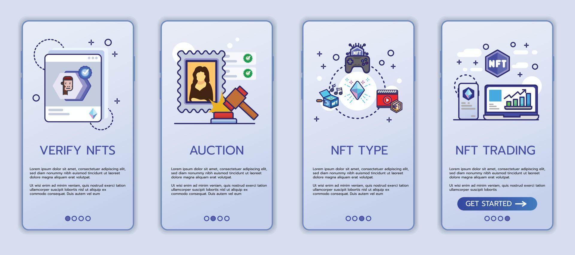 Mobile application nft intro page vector