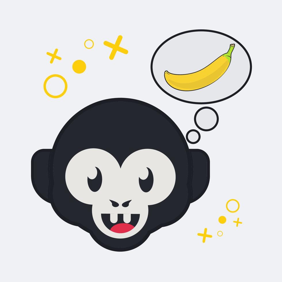 Cute cartoon head of monkey thinking a banana vector illustration